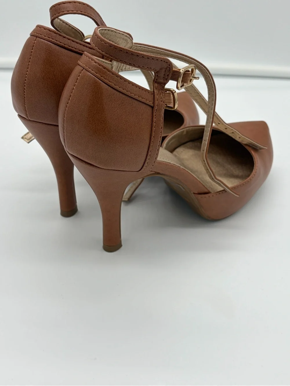 Brown Women's Ankle Strap Heeled Pumps